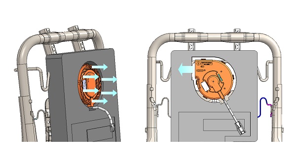 Airflow image of DRF-29A306 EV-T XL (left) and DRF-29A306 XL blower (right)